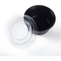Sosiera rotunda din plastic negru cu capac separat - 80 ml