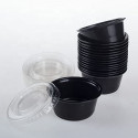 Sosiera rotunda din plastic negru cu capac separat - 50 ml